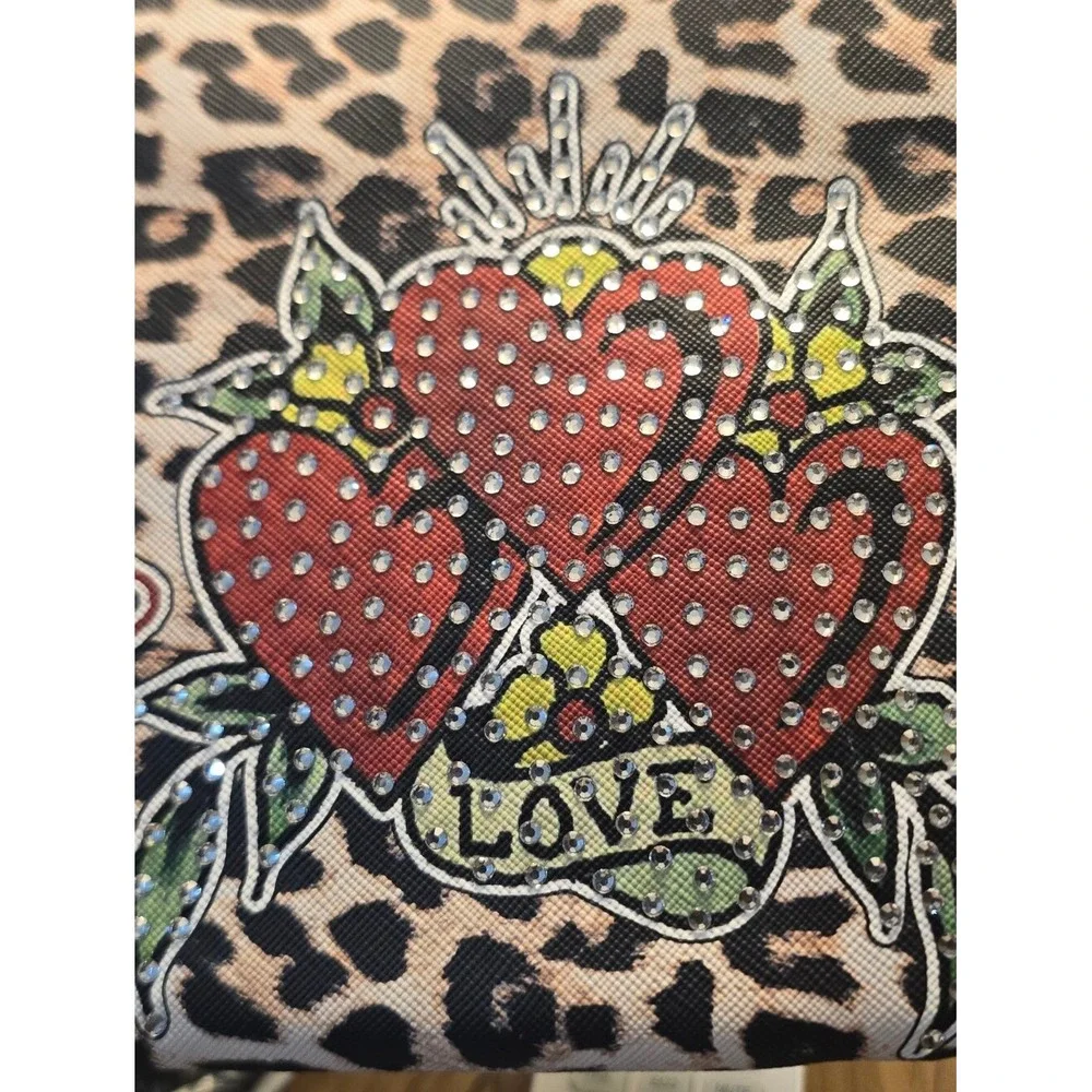 Ed Hardy Cheetah Leopard Print Love Hearts Rhinestone Wristlet NWT